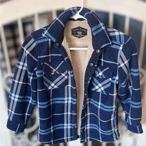 Plaid Blue fleece Kids Jacket with Sherpa Lining skater grunge school y2k